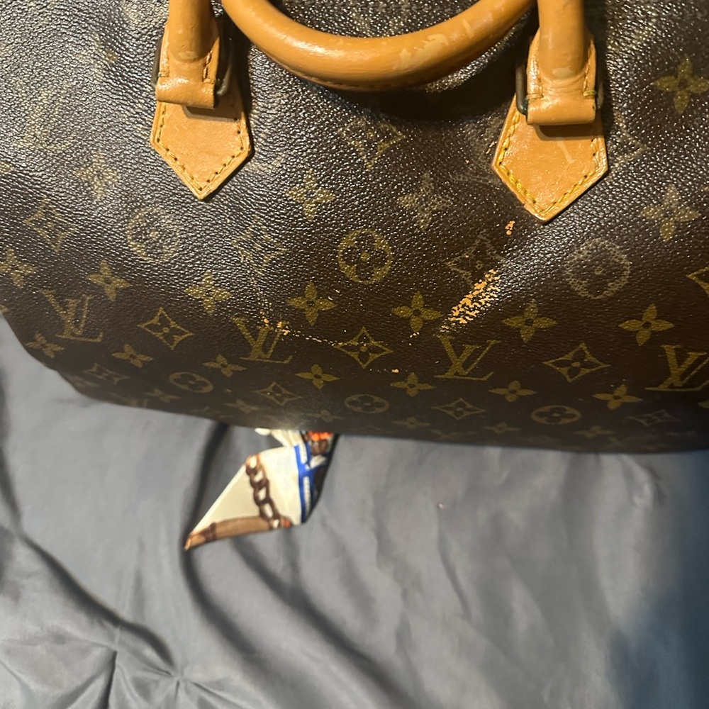 Louis Vuitton Speedy 35 Brown Monogram Bag with Colorful Scarf - Picture 15 of 16